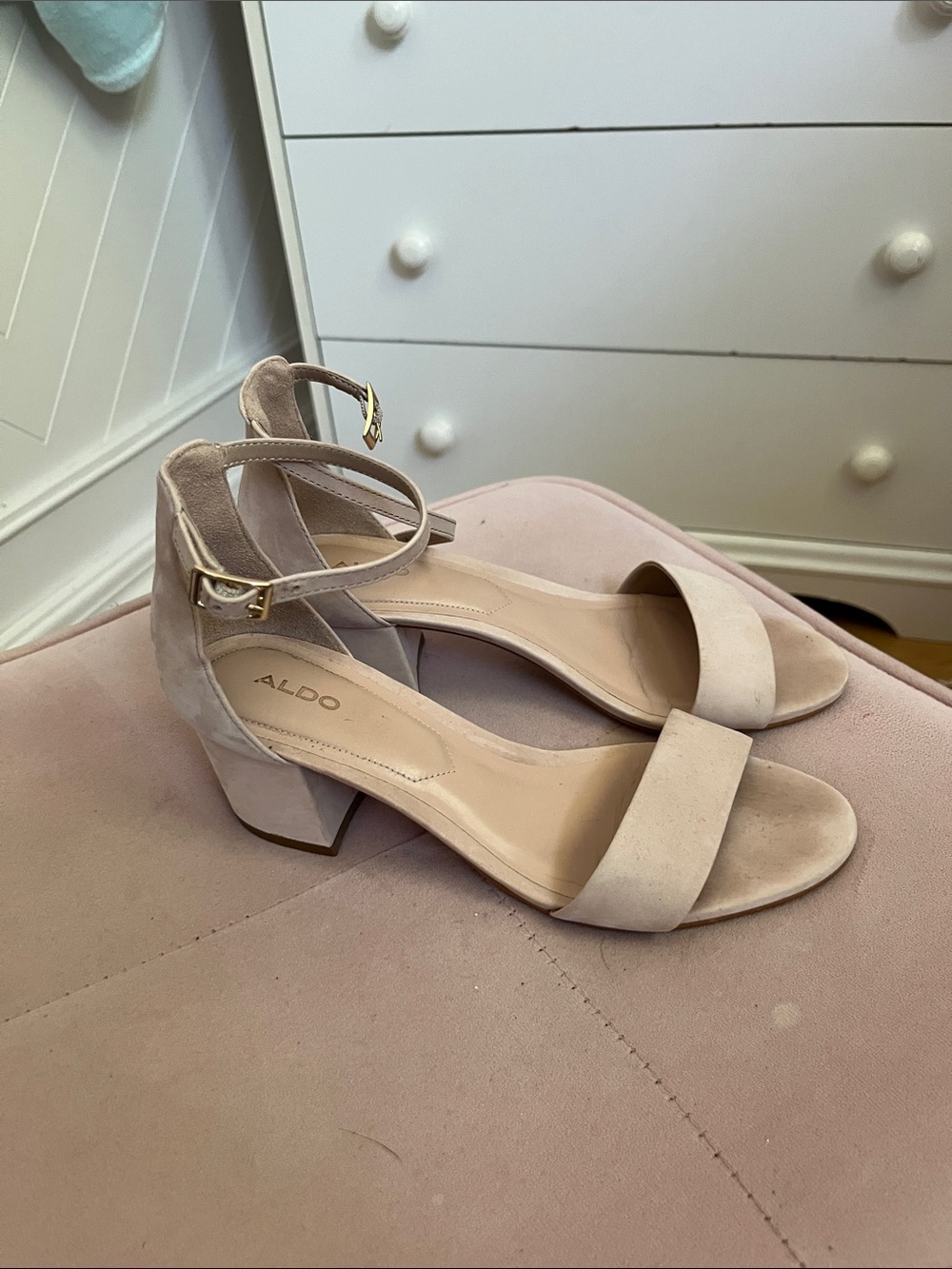 Aldo Blush Suede Ankle-Strap Block Heel Sandals